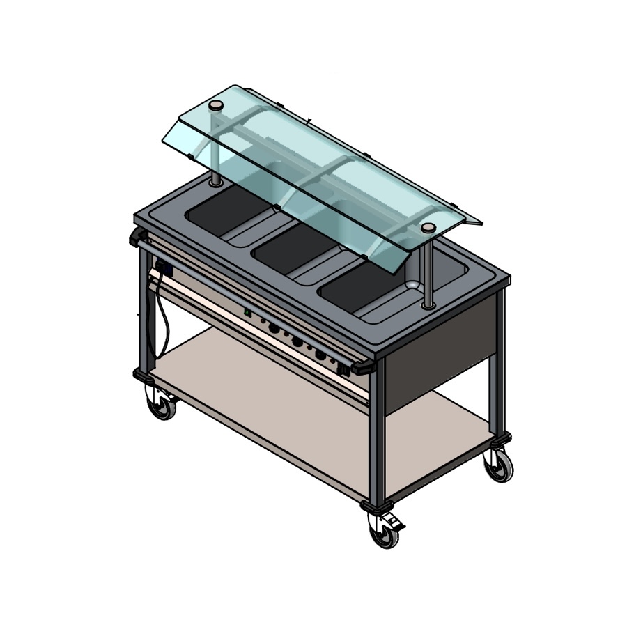 BAIN-MARIE VEŽIMĖLIS SU APSAUGINIS STIKLAS 3 X GN 1/1